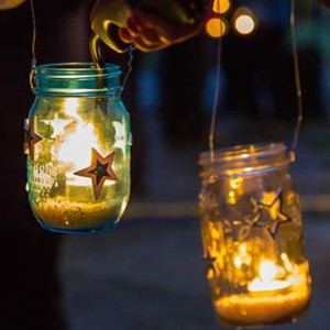 fancy candles in mason jar at bloedel reserve